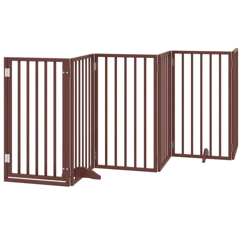 vidaXL Dog Gate Set of 2 Brown Solid Poplar wood 63 in long Foldable