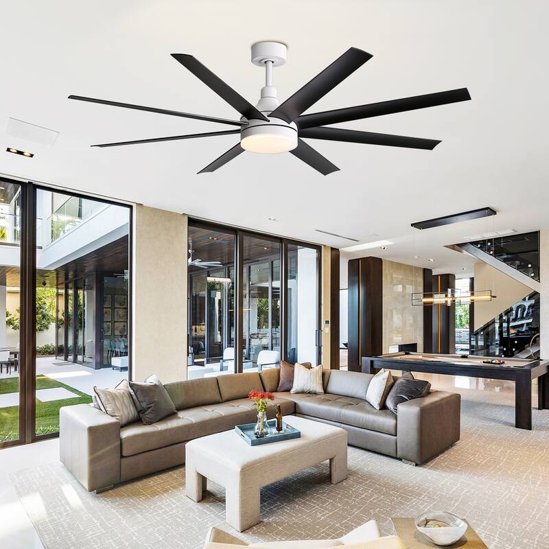 65 Inch LED Black and White Ceiling Fan with Light Remote- 8 Blade