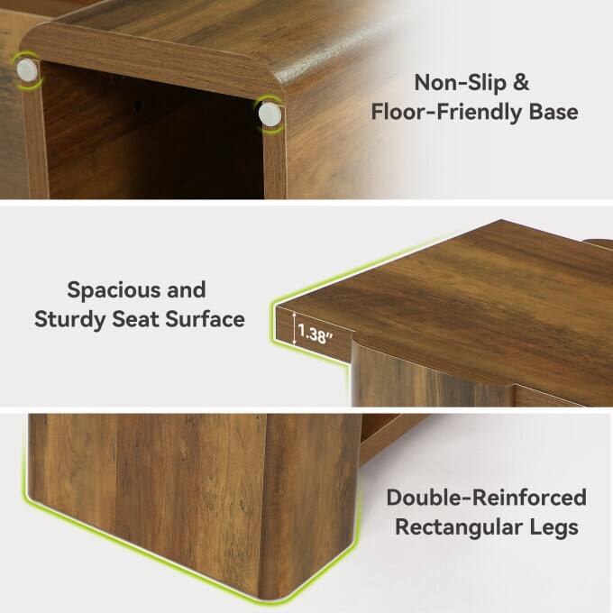 63 Inch Long Wooden Entryway Bench, End of Bed Bench with Storage Shelf - 13.39" D x 62.6" W x 17.32" H