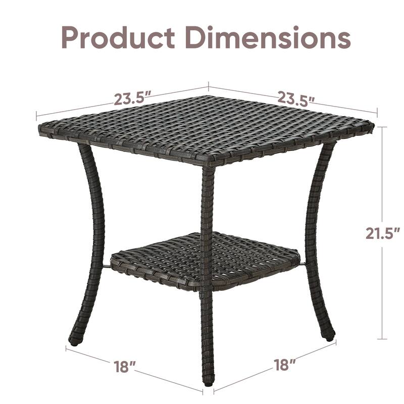 Outdoor Wicker Storage Side Table - Brown