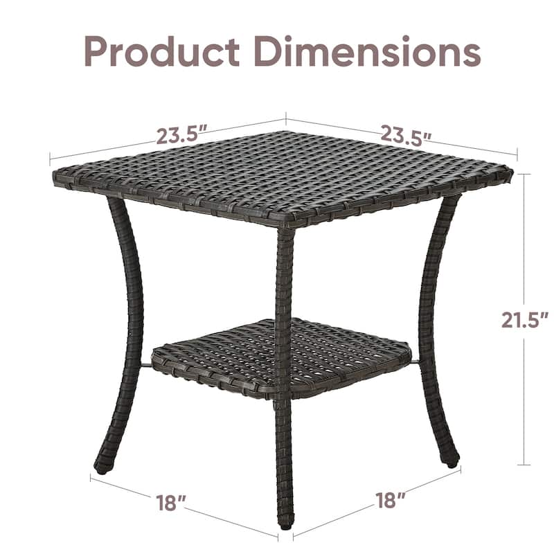Outdoor Wicker Storage Side Table - Grey