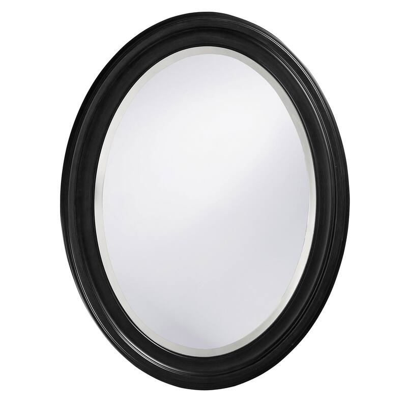 HomeRoots 33" Black Oval Framed Accent Mirror - 33" H x 25" W