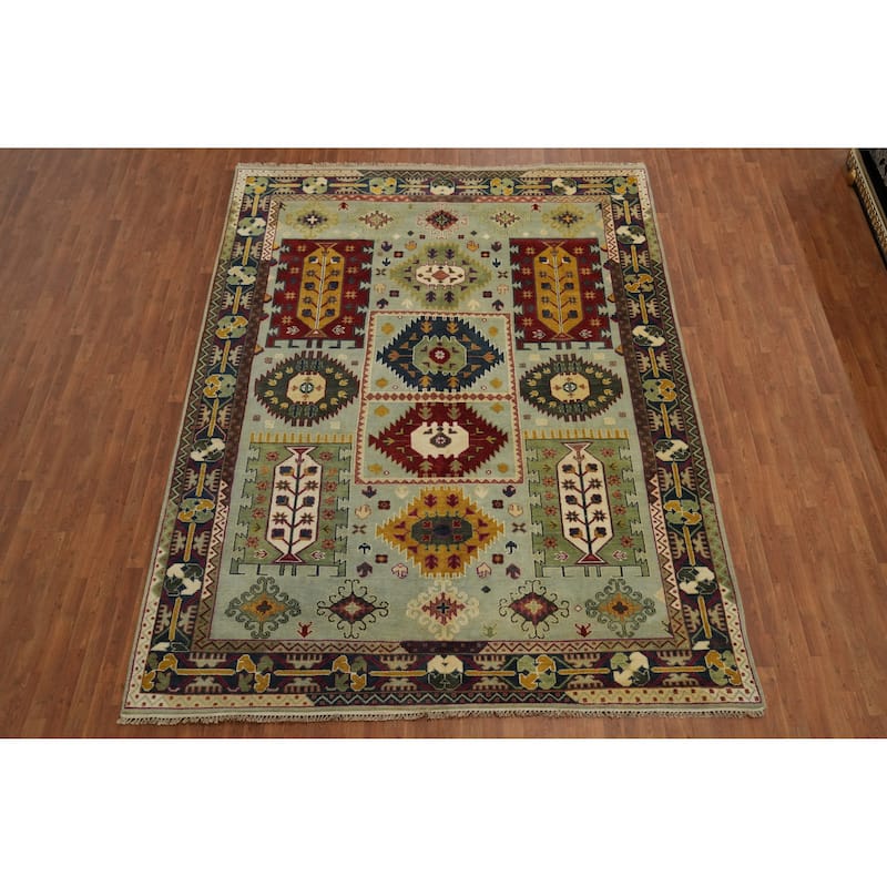 Hand-knotted Traditional Wool Green Geometric Oriental Area Rug - 12' 0'' X 9' 0''