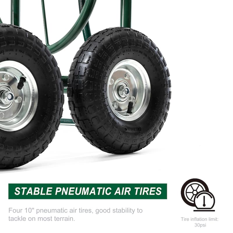 Glitzhome 34.5"H Green Utility Wagon Reel Cart with Hose