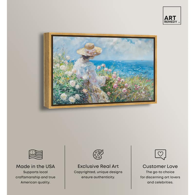 Art Remedy Gentle Sea Framed Impressionism 1 Piece Canvas Wall Art /Monet And Van Gogh Inspired Art