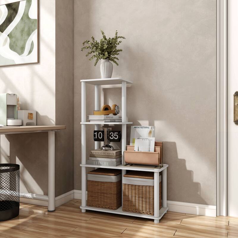 DH BASIC Modern Wood Shelving Unit with storage - Tier Shelves, Cube Ladder Shelf by Denhour