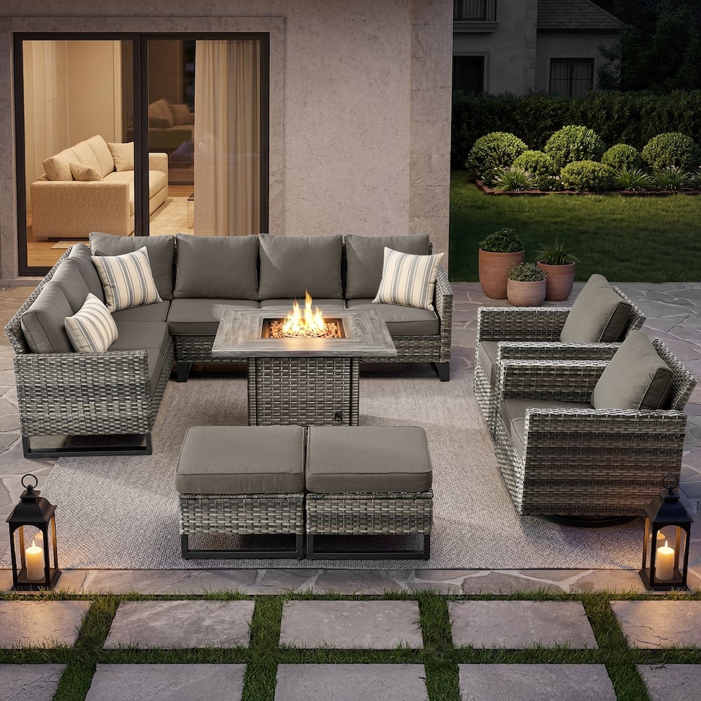 Pocassy Sectional Sofa with Fire Pit Table Conversation Sets