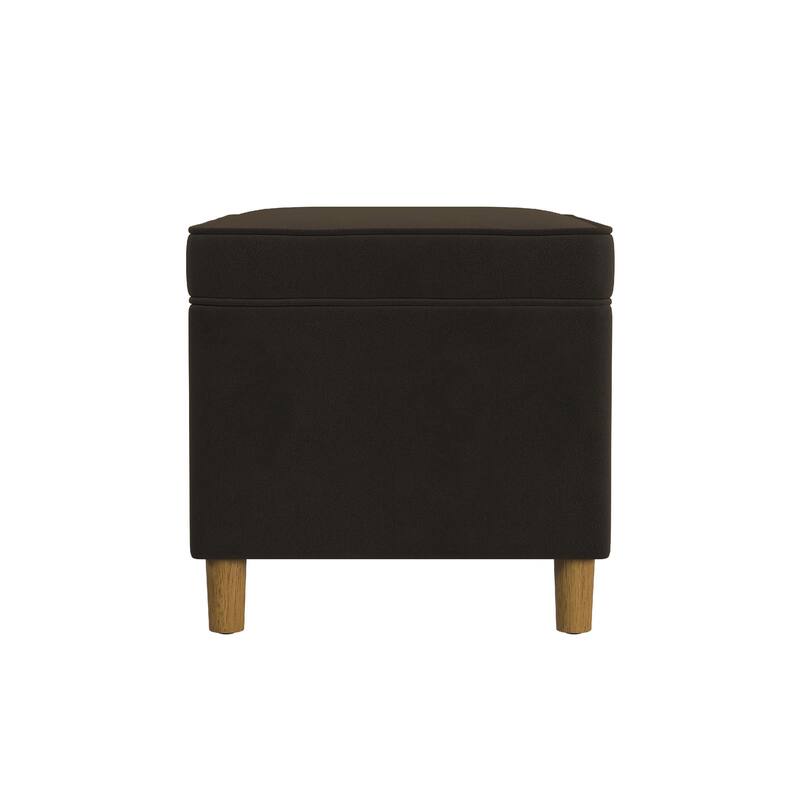 Fero Storage Ottoman, 24in Rectangular Hinged Lid, Dark Brown Velvet