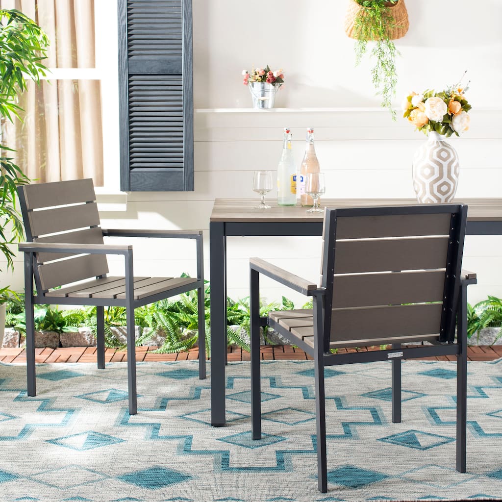 SAFAVIEH Outdoor Kennedi Chair - Taupe (Set of 2) - 23Wx22Dx33H