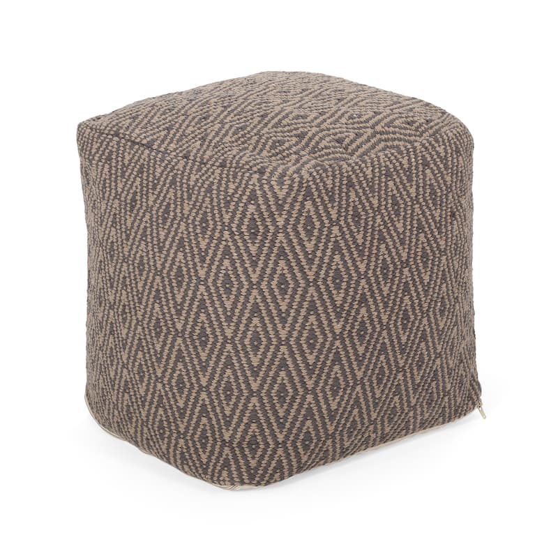 Boven Hand-Crafted Cotton Cube Pouf by Christopher Knight Home - Dark Gray + Brown