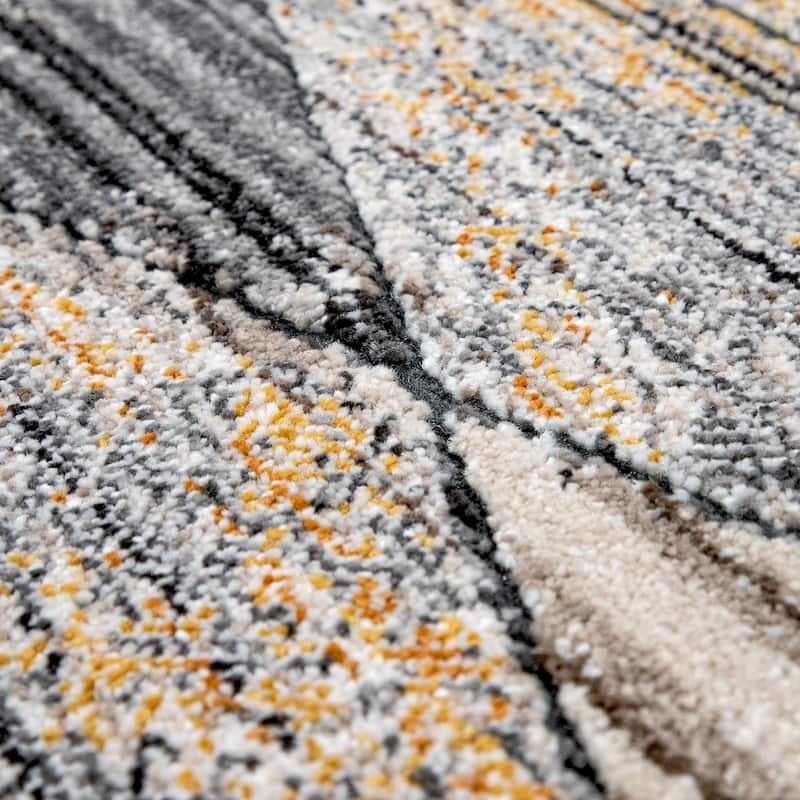 Modern Rug For Living Room, Abstract Design 3D Effect In Grey Yellow