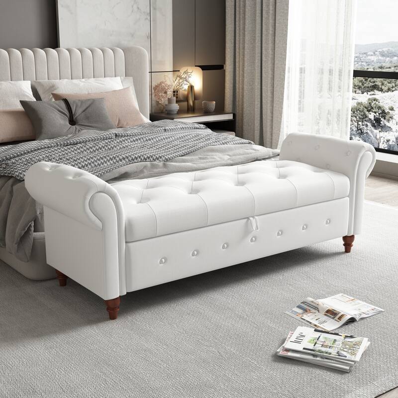Modern Storage Bench Bed Bench with Rolled Arms