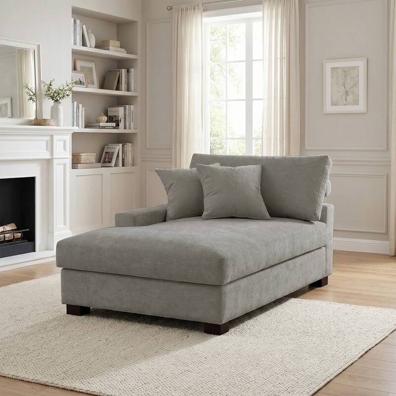 Plush Chenille Single Modular Sectional Sofa Chaise with Pillows - Grey-Chaise L - Left Facing