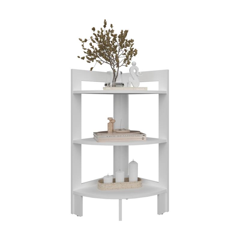 Side Table 31.70" H, with 3 Open Shelves, 3 Legs, 31.70" H x 15.20" W x 15.20" D, White