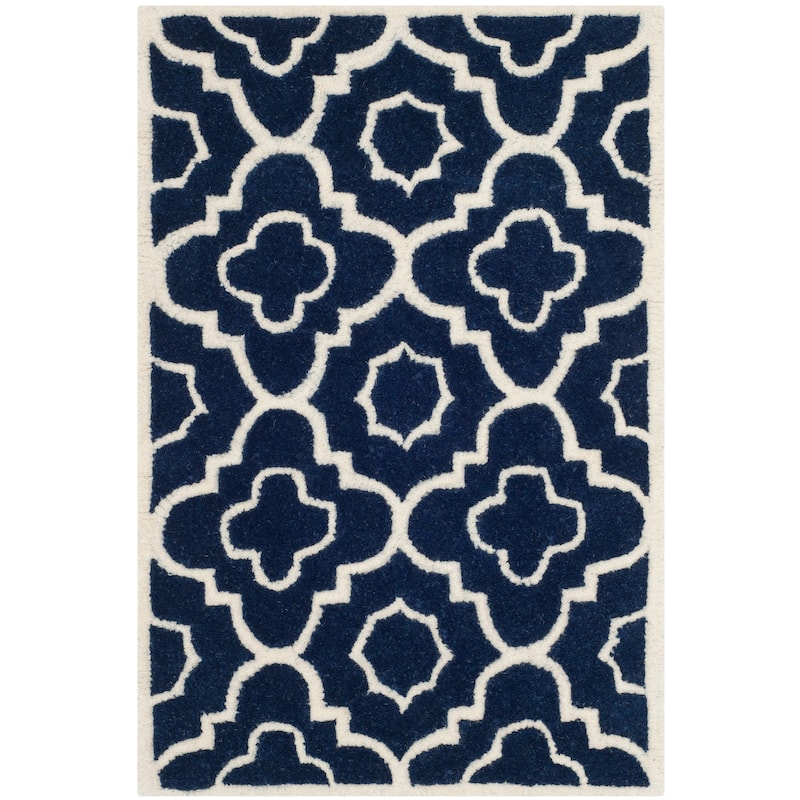 SAFAVIEH Handmade Chatham Franziska Modern Wool Rug - 2' x 3' - Dark Blue/Ivory