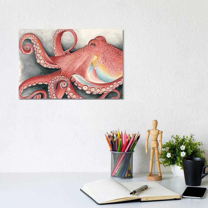 iCanvas "Giant Red Pacific Octopus Watercolor Art" by Seven Sirens Studios Canvas Print - 8x12x0.75