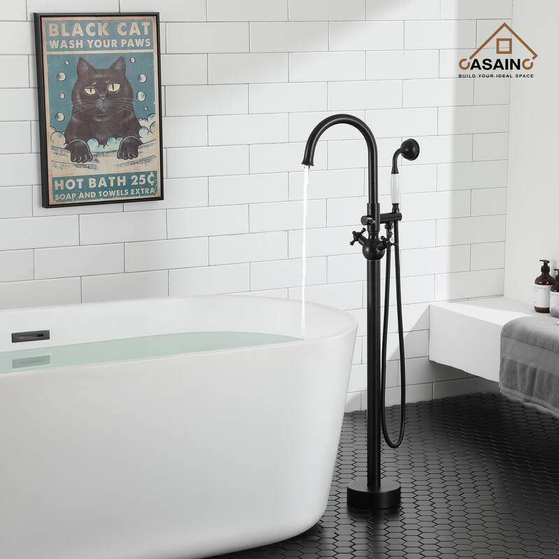 Freestanding 2-Handles Bathtub Faucet with Hand Shower - Oil Rubbed Bronze