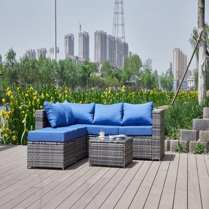 Patio Sofa Set with Cushions, All-Weather Wicker