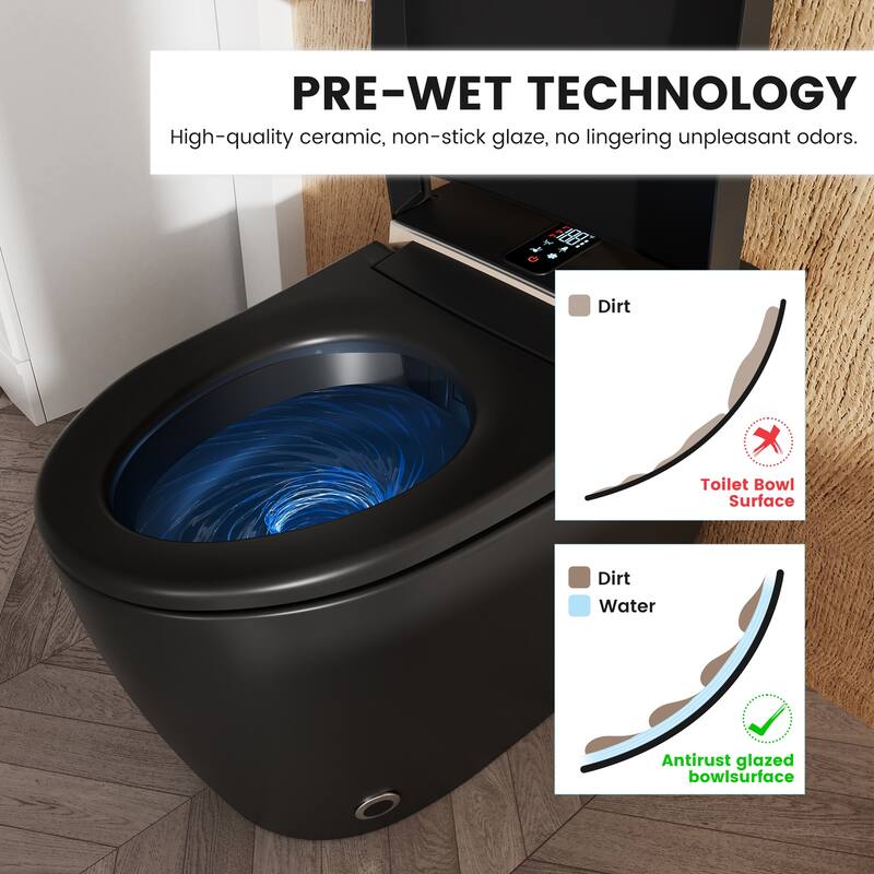 Elongated Smart Toilet with Bidet Wash, Heated Seat, Warm Air Dry, Remote Control, Auto Flush, LED Display