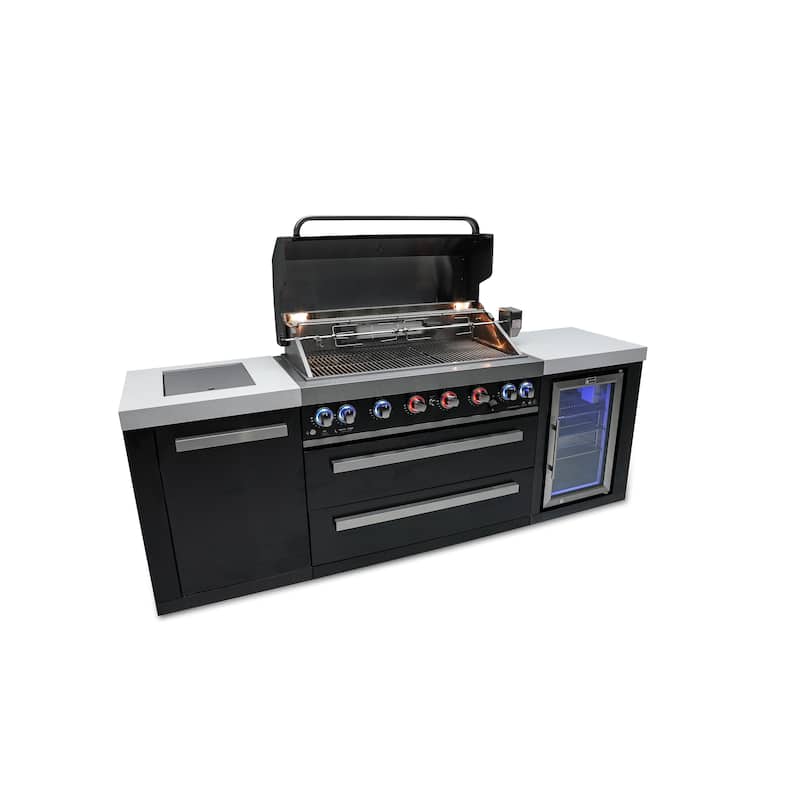 Mont Alpi MAi805-BSSFC-COMBO Black Stainless Steel Modular Outdoor Kitchen Island with Charcoal Tray Griddle Plate & Pizza Oven