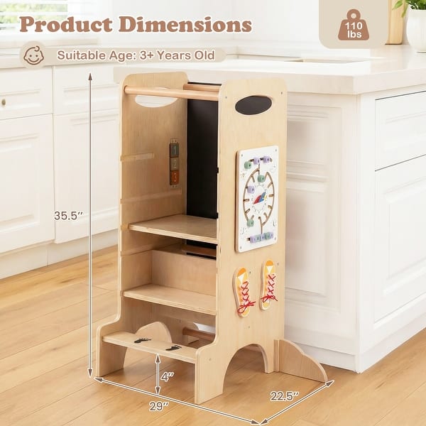 Gymax Wooden Toddler Standing Tower w/Chalkboard Montessori Games 3