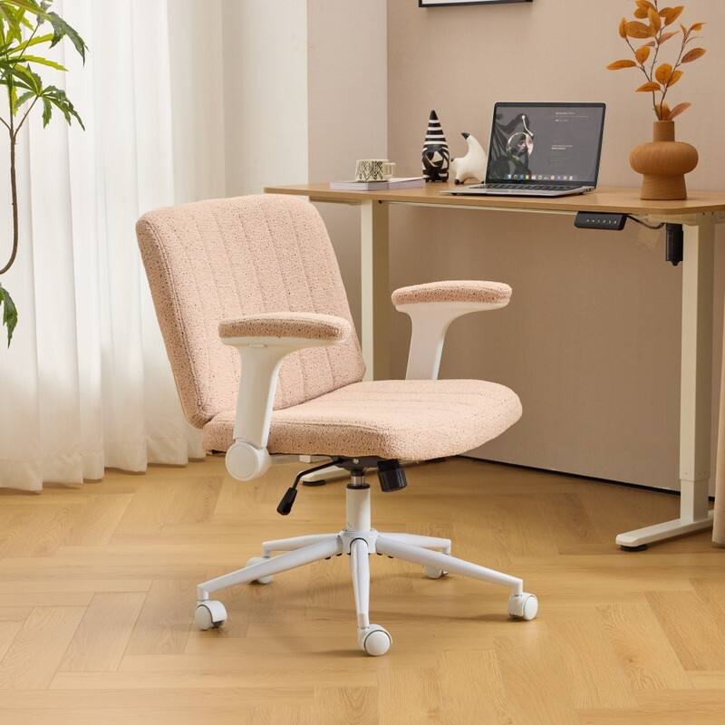 Speckled Chenille Swivel Chair With Flip-Up Arms For Cross-Legged
