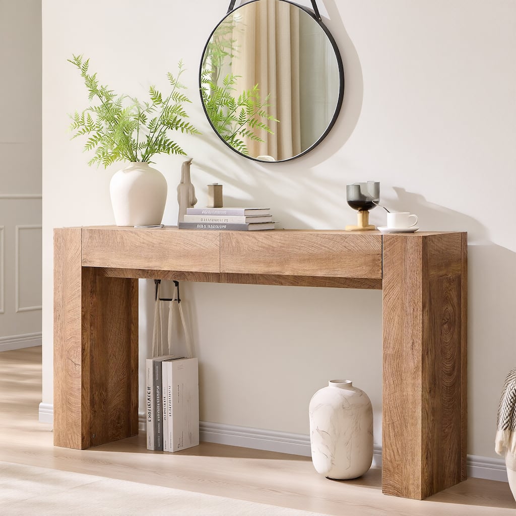 Modern Entryway Console Table, Thick Wood Sofa Table with Drawers