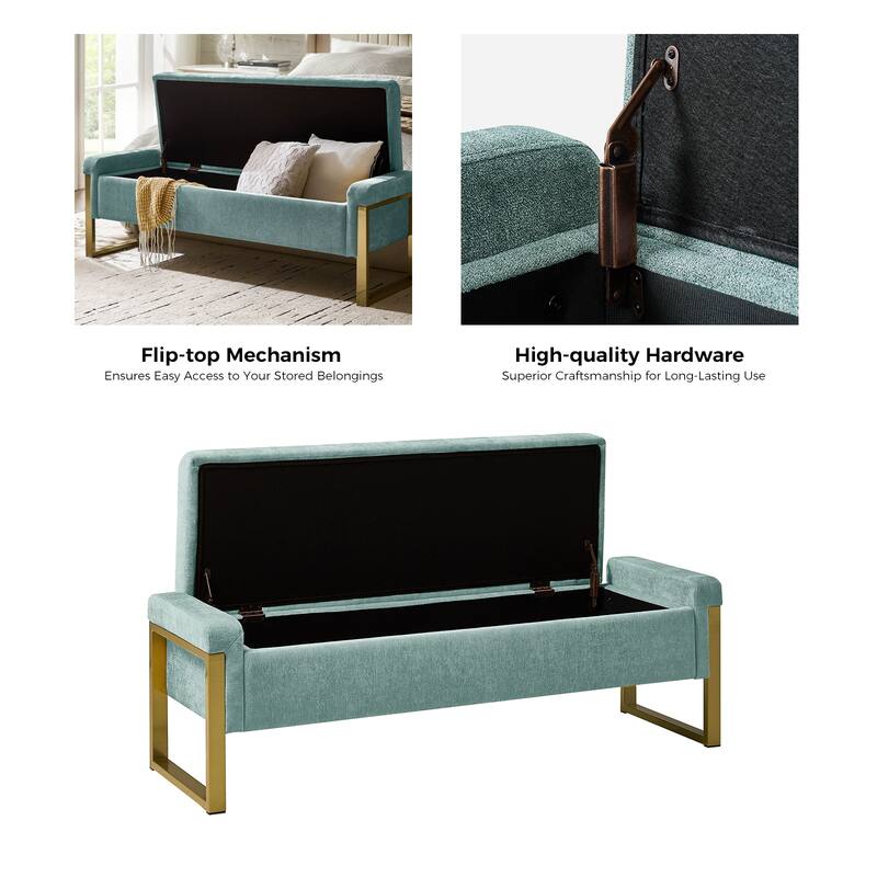 Alina Modern Upholstered Flip Top Storage Bench with Metal Legs by HULALA HOME