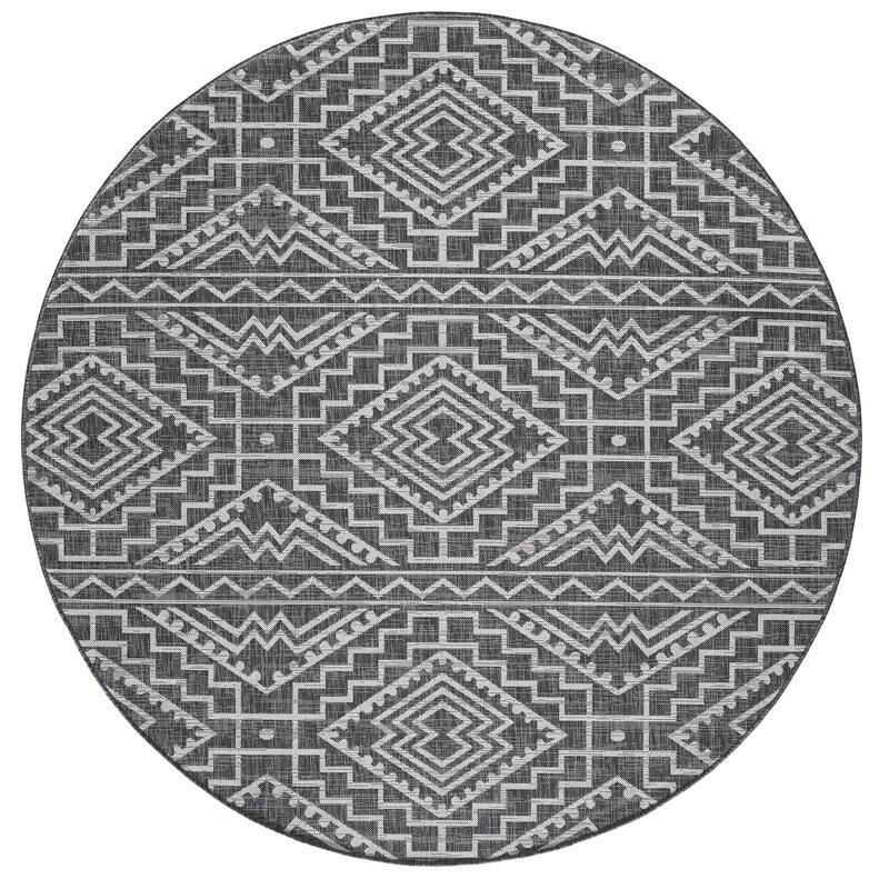 Domani Pyramids Chevron Indoor/ Outdoor Rug - 7'10" Round - Charcoal