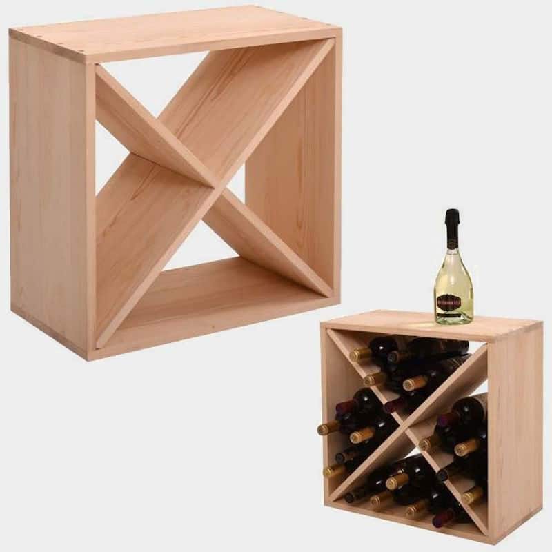 Natural Solid Fir Wood 24-Bottle Stackable Wine Rack Cube - 19.8'' H X 19.8'' W X 10.2'' D