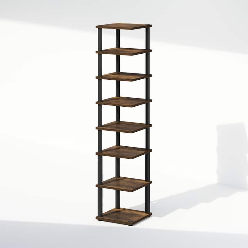 8 Tiers Wood Household Shelving Unit in Pine/Black (11.61 in. W x 52.6 in. H x 11.61 in. D)