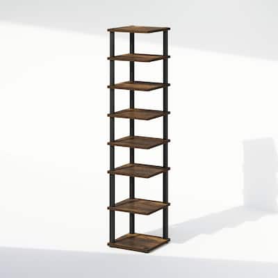 8 Tiers Wood Household Shelving Unit in Pine/Black (11.61 in. W x 52.6 in. H x 11.61 in. D)