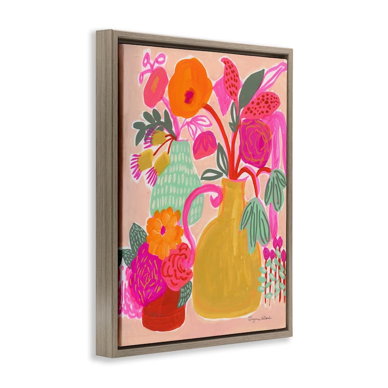 Stupell Bright Pink & Yellow Bouquet Framed Floater Canvas Wall Art Design By Suzanne Allard