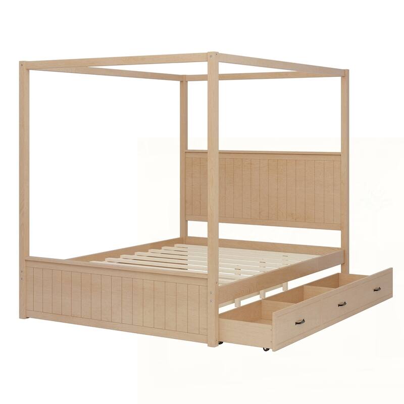 Canopy Platform Bed with Trundle and Three Storage Drawers