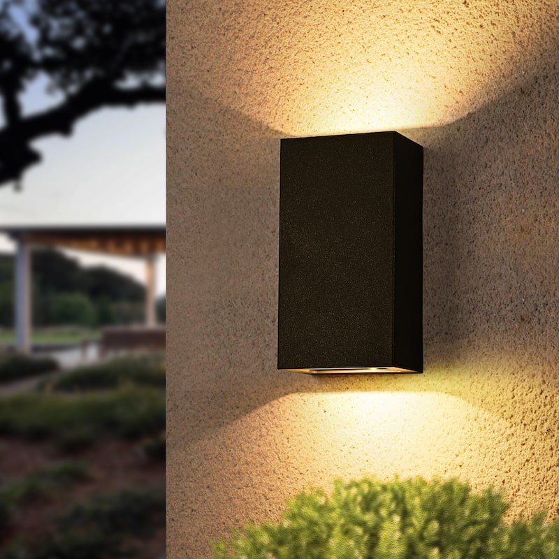 2-Light Integrated LED Matte Black Exterior Outdoor Wall Sconce Light - Black