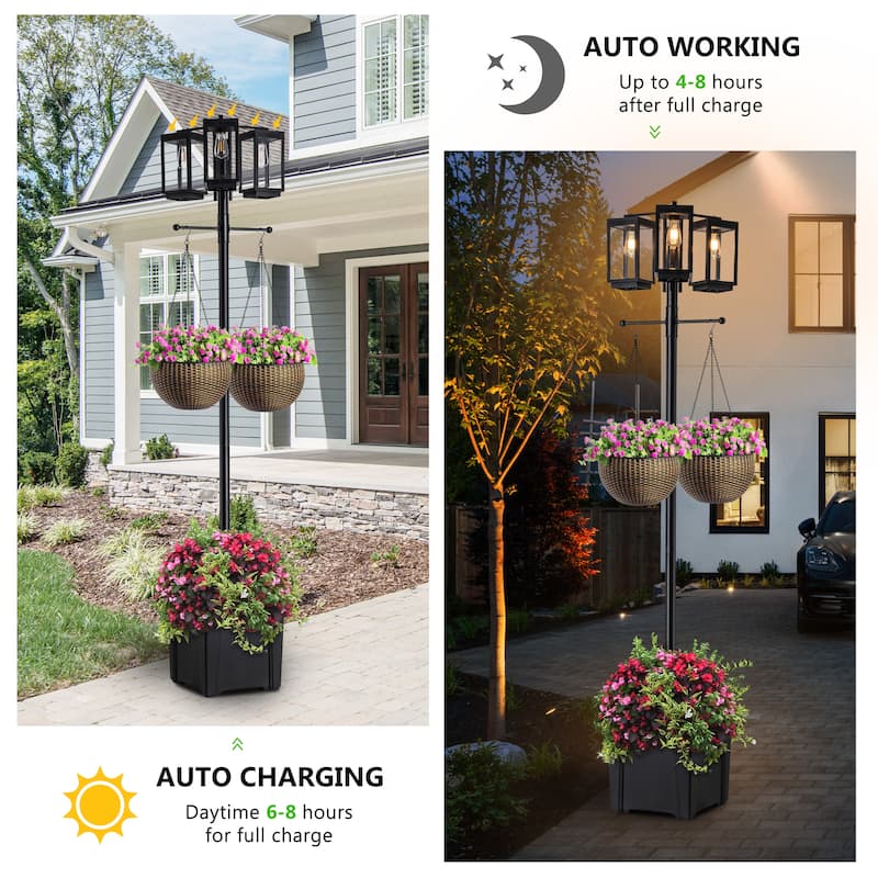 C Cattleya 3-Light 77.5in Solar Outdoor Post Light with Planter (Bulb Included)