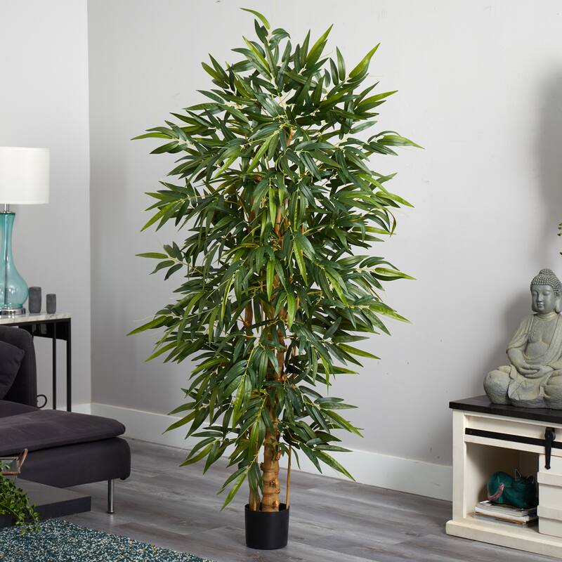Bamboo Silk Tree 6ft - Indoor Faux Plant, Lush Green Foliage, Home Office Decor, Realistic Artificial Tree - 6ft.