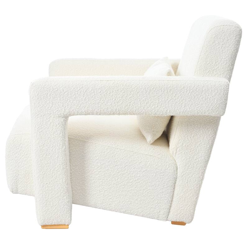 Modern Accent Chair with Square Arms, Living Room Upholstered Boucle Reading Chair Sofa Chair for Bedroom, Office
