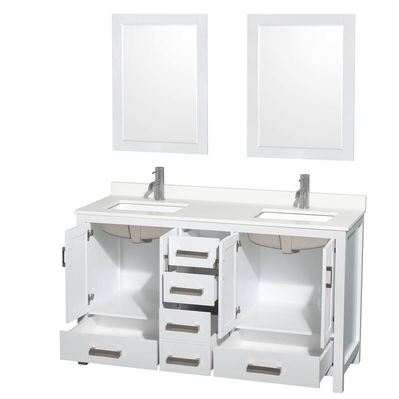 Sheffield 60-inch Double Vanity,Single Hole Quartz Top,24-inch Mirrors