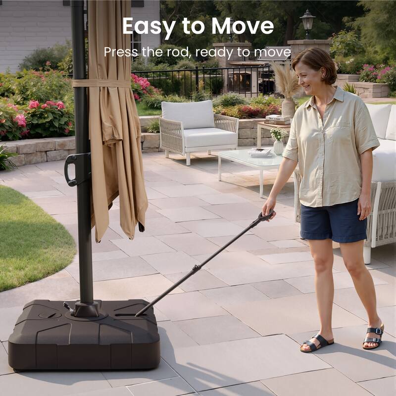 Heavy Duty 350 LBS Water Sand Fillable Patio Cantilever Offset Umbrella Base Stand with Wheels and Drag Rod