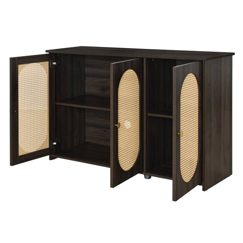 Oval Rattan Doors Sideboard with Adjustable Shelves