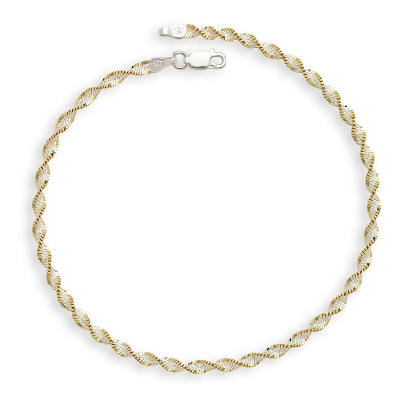Sterling Silver Two-tone Goldplated 10-inch Rope Anklet - White