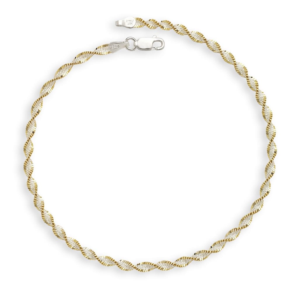 Sterling Silver Two-tone Goldplated 10-inch Rope Anklet - White