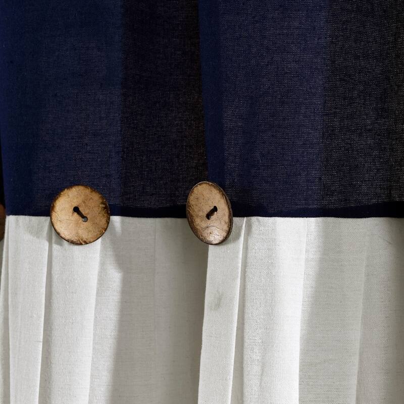 Lush Decor Linen Button Single Panel Window Curtain - 84"L x 40"W - Navy/Off-White