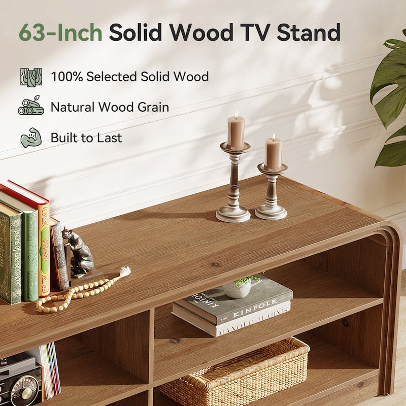 Solid Wood TV Stand, 63'' Long TV Console Table with Storage