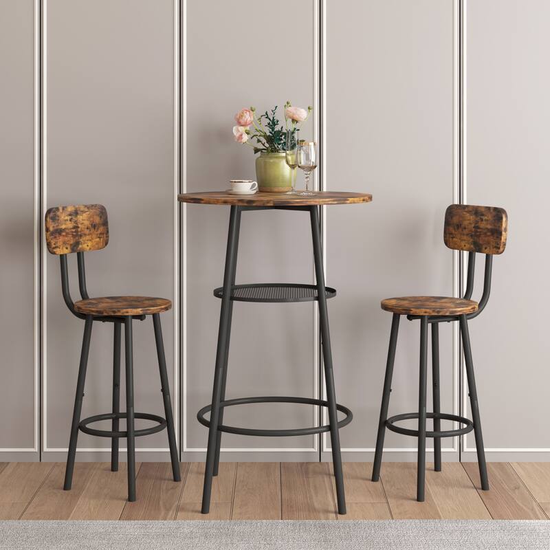 Modern 3-Piece Dining Set with Round Table, Partition & 2 Bar Stools