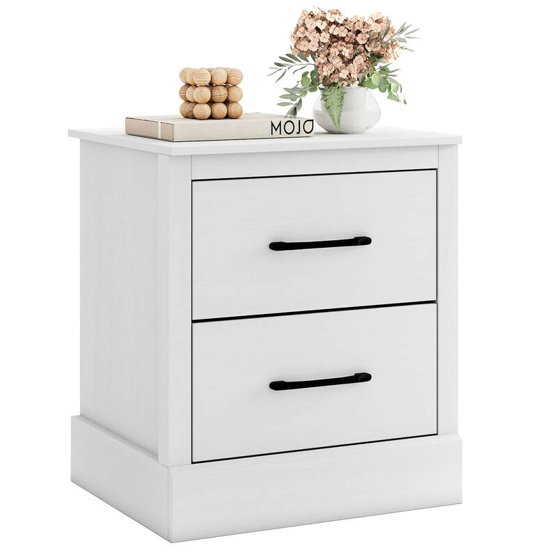 Costway 2 Drawer Nightstand Bedside Table Compact Sofa End Table Dark - White