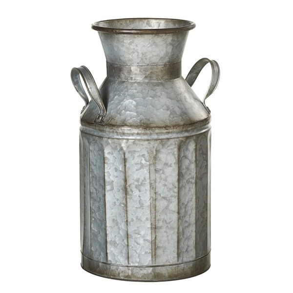 Set of 2 Grey Galvanized Metal Decorative Vintage Milk Pail with Handle - N/A