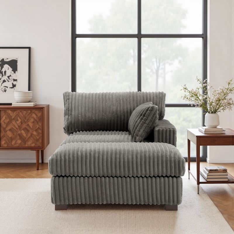 Modren Plush Upholstered Coner Chair and Ottoman Set