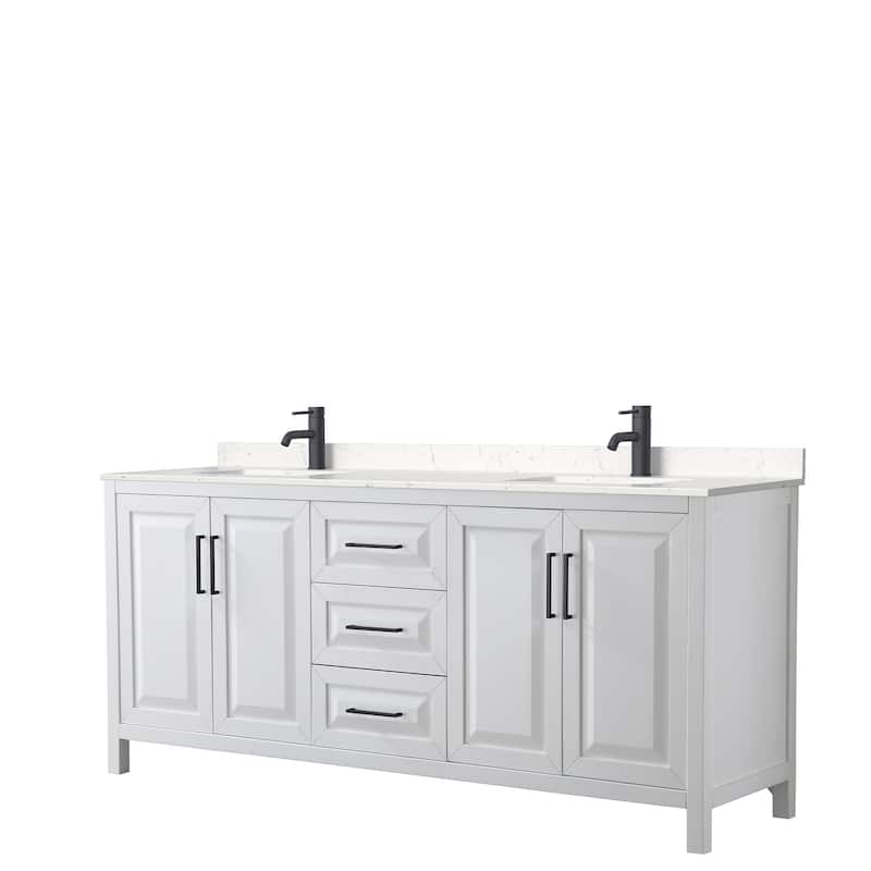 Daria 80 Inch Double Vanity, Cultured Marble Top - White, Black Trim, Carrara Cultured Marble Top
